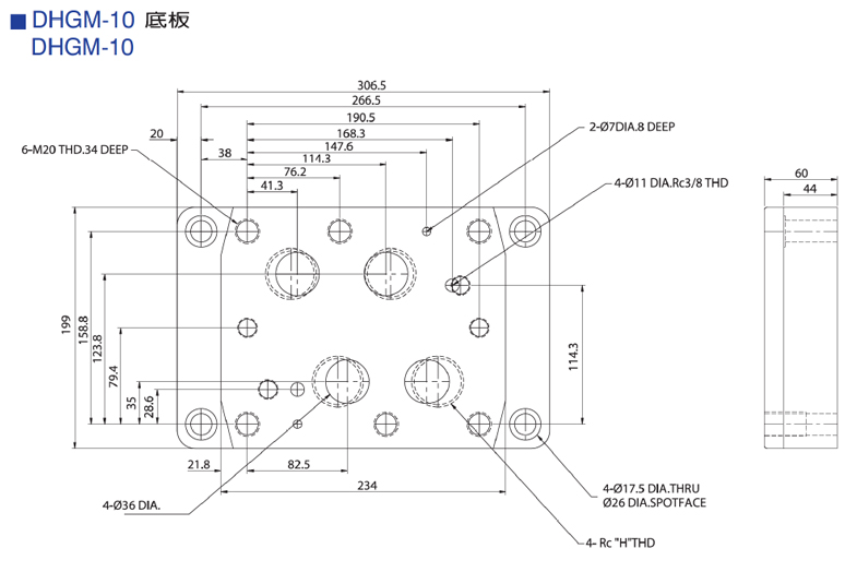 DHGM-10 - 6-M20 Thd.34 Deep